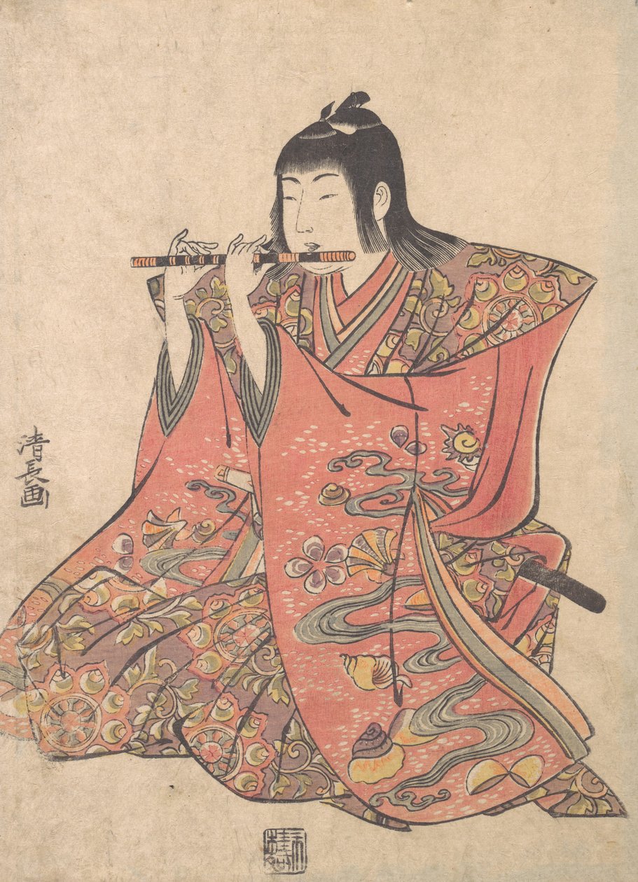 表现一个吹笛子的男孩的玩偶，约1780年。 作者 永永鸟居