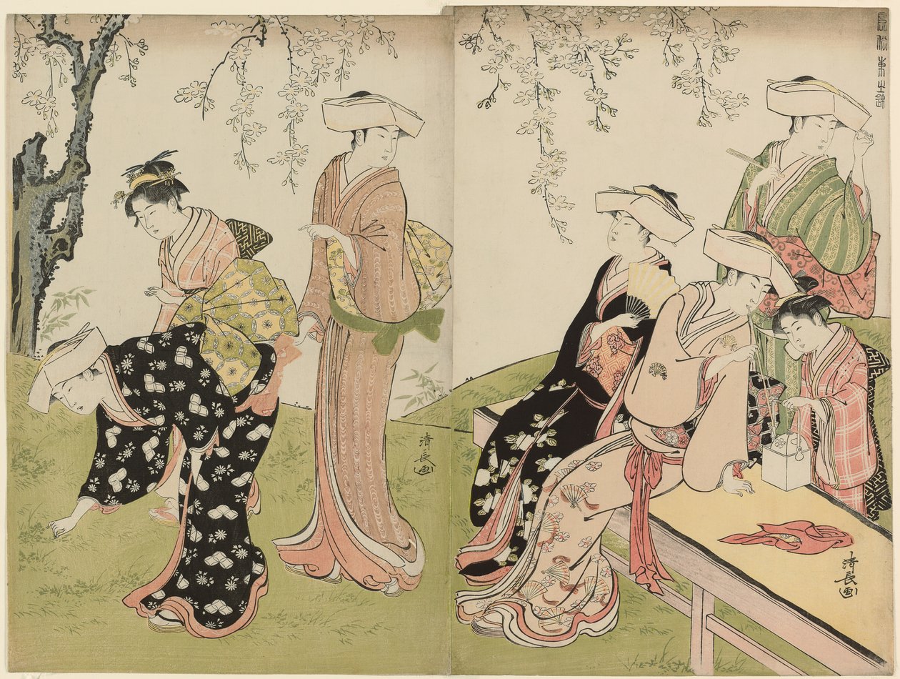 春日郊游》，选自《东方礼仪之锦》系列（Fuzoku azuma no nishiki）。 作者 永永鸟居