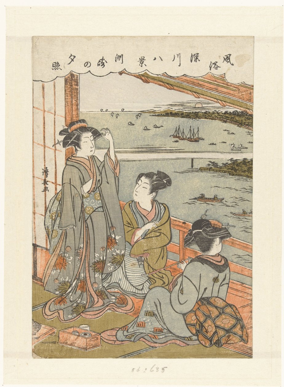 须崎的傍晚雨 Susaki no sekisho（物体上的标题） 风俗八面和深川风俗（系列名） Fuzoku Fukakawa hakkei（物体上的系列标题） 作者 永永鸟居