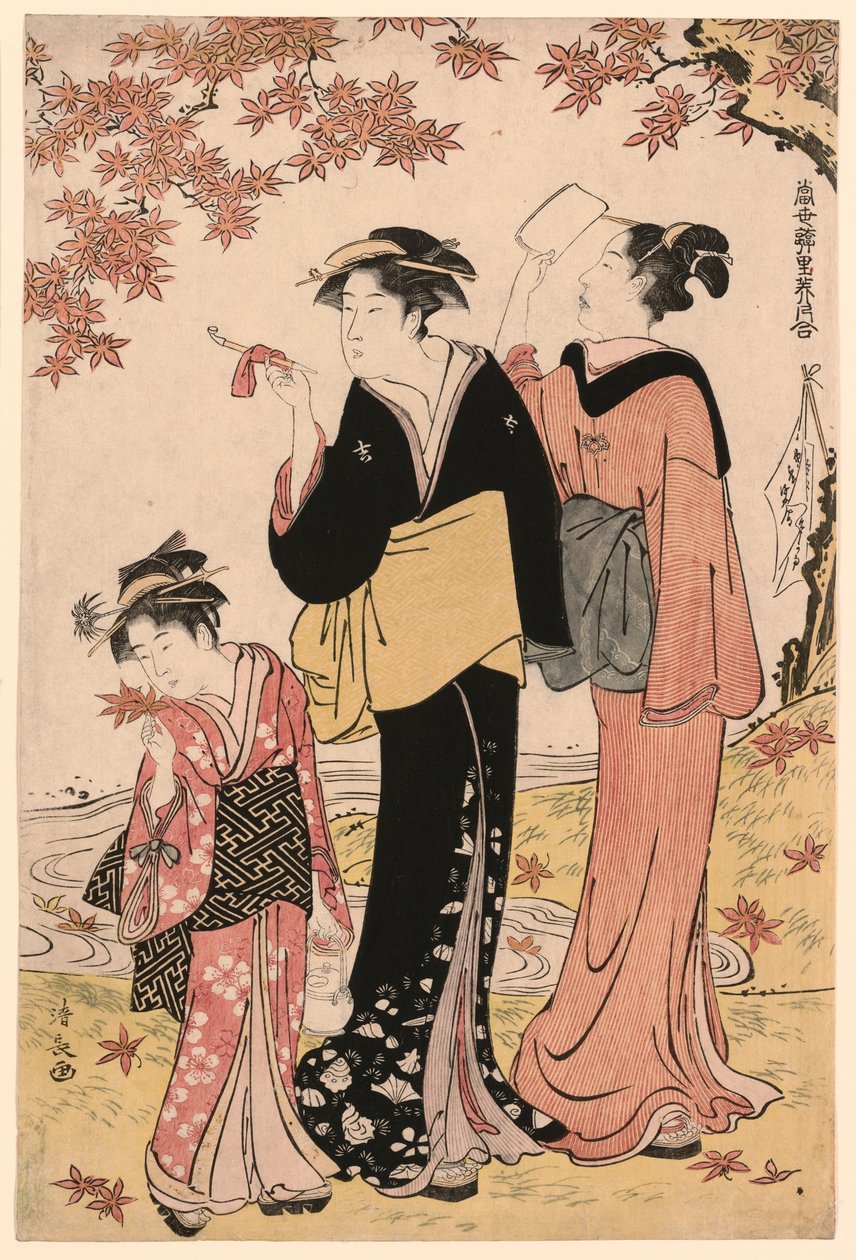 枫树下的美人》，选自 "当代美女悦趣集（Tosei yuri bijin awase）"系列 作者 永永鸟居