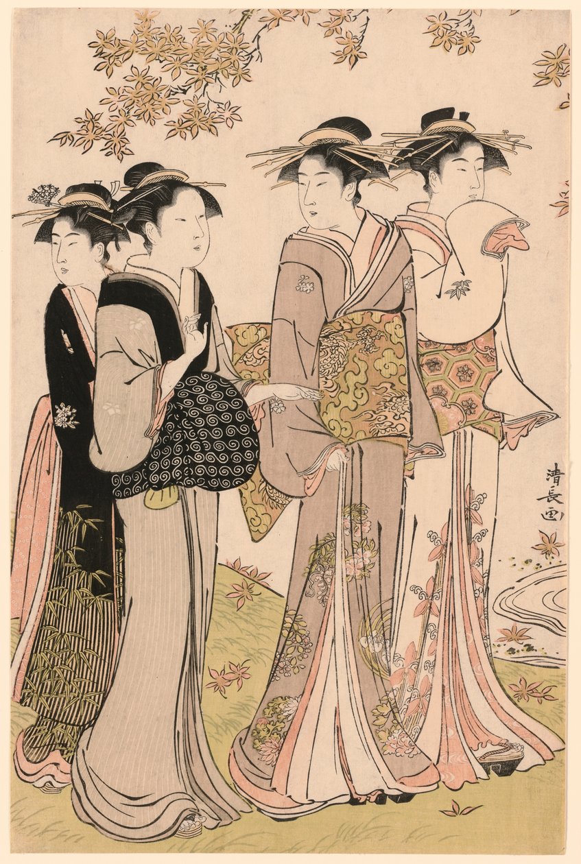 枫树下的美人》，选自 "当代美女悦趣集（Tosei yuri bijin awase）"系列 作者 永永鸟居