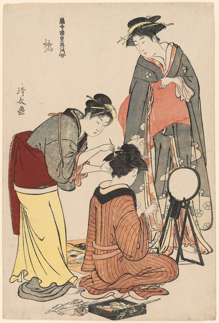 橘的艺人，来自“游乐区当代美女集（Tosei yuri bijin awase）”系列，c.1782（彩色木版画；oban） 作者 永永鸟居
