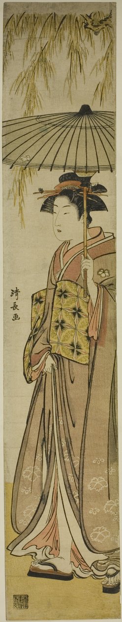 柳树下撑伞的艺伎 作者 永永鸟居