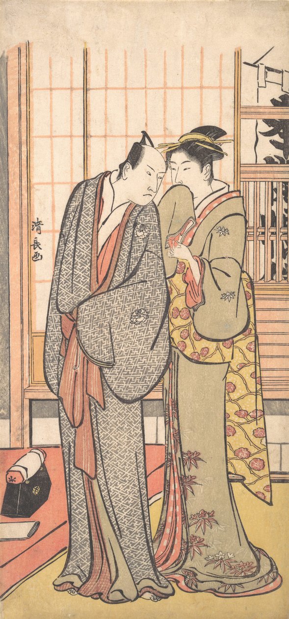 Ichikawa Yaozo III与一位女士，约1785年。 作者 永永鸟居