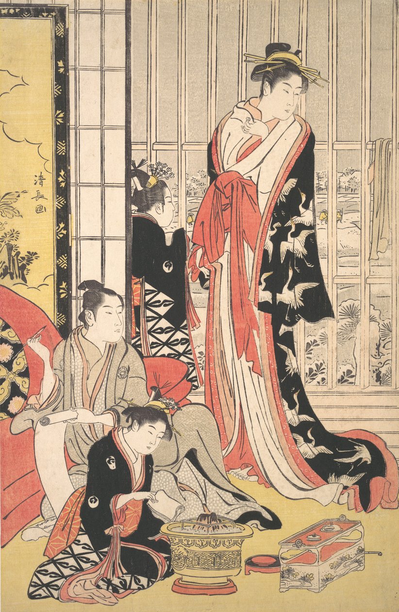 室内场景，约1788年。 作者 永永鸟居