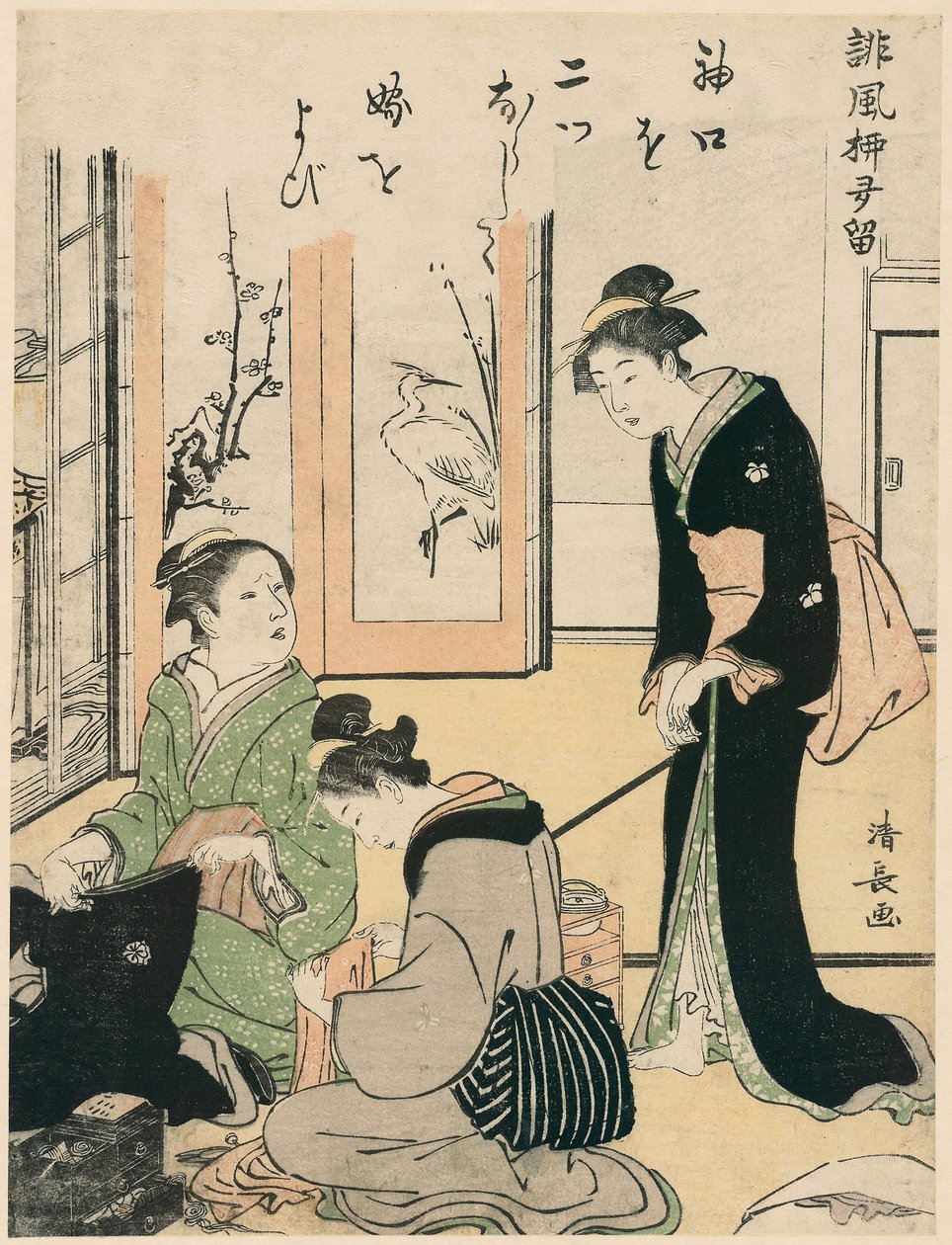 《婆婆戏弄新娘》，选自《幽默诗集》系列，c.1785（彩色木版画；chuban） 作者 永永鸟居