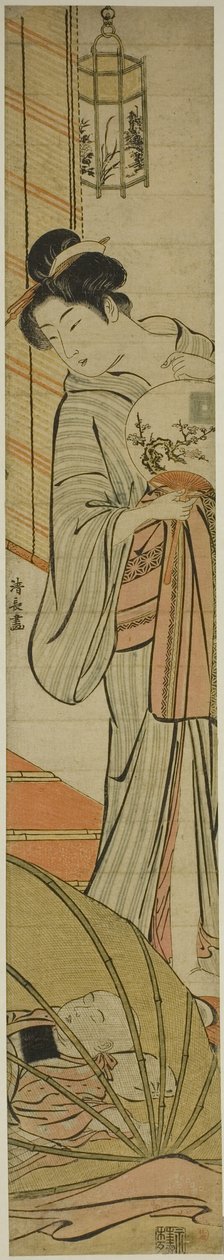 母亲看着睡在蚊帐里的儿子 作者 永永鸟居