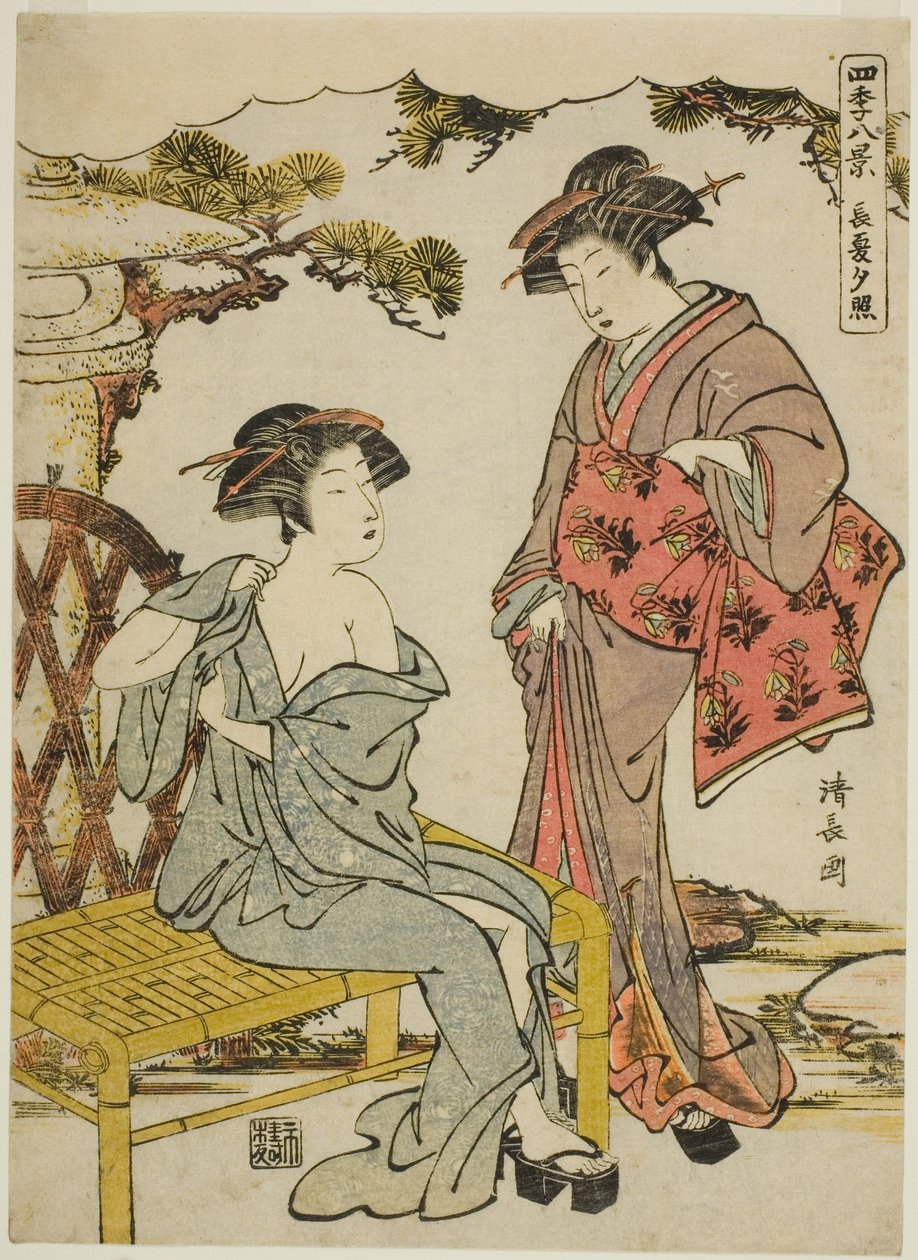 夏末夕照（Choka no sekisho），选自 "四季八景（Shiki hakkei）"系列 作者 永永鸟居
