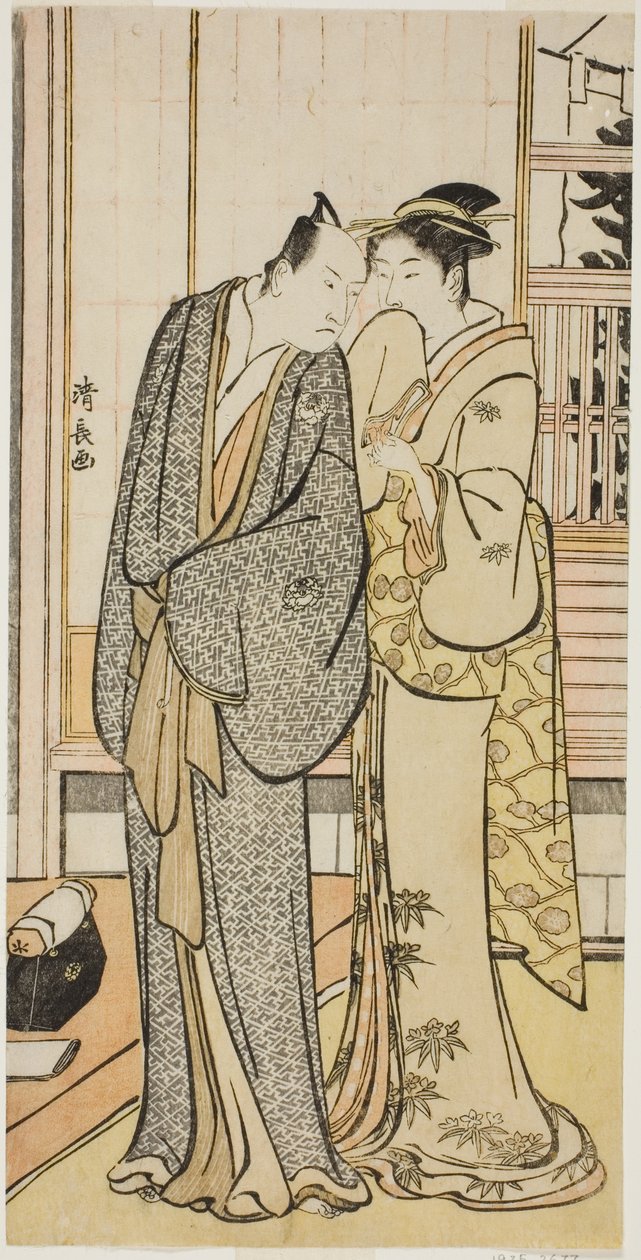 演员 Ichikawa Yaozo III 与艺妓，选自展示演员私生活的无标题版画系列 作者 永永鸟居