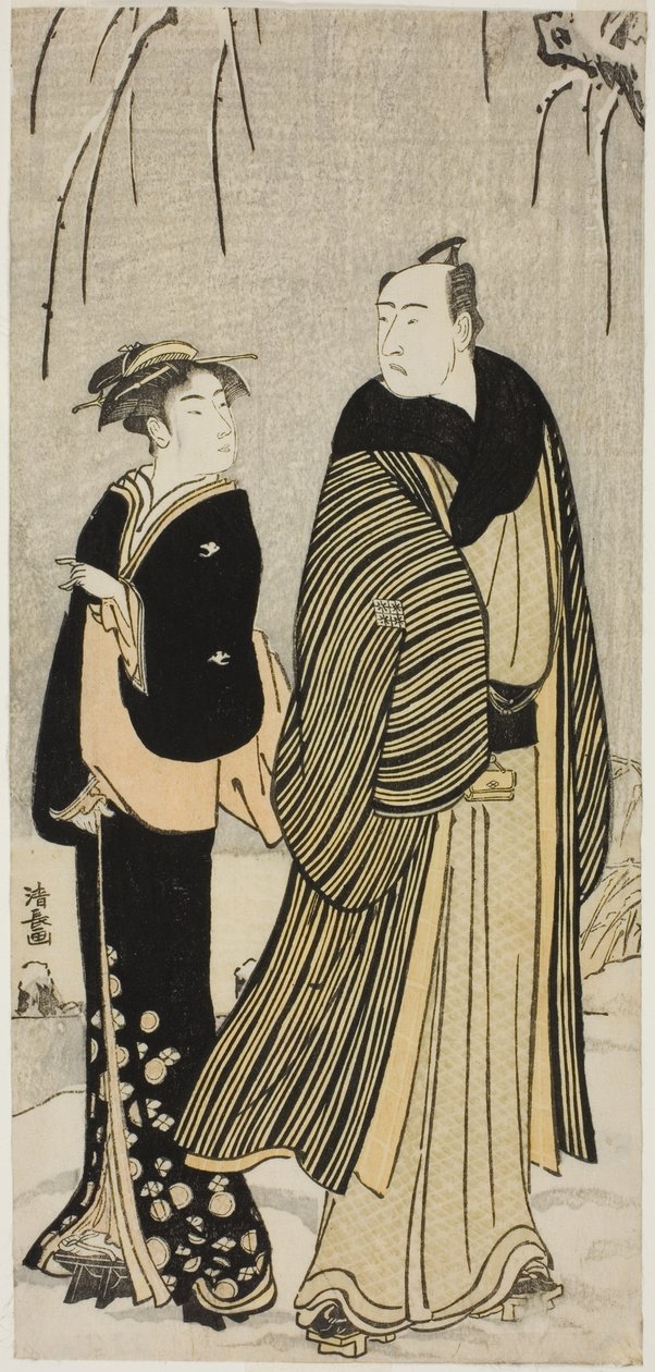 演员松本小四郎和一位艺妓，选自无标题的演员私生活版画系列 作者 永永鸟居
