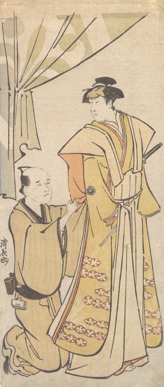 演员中村理子一世和一个侍者，约1784年。 作者 永永鸟居