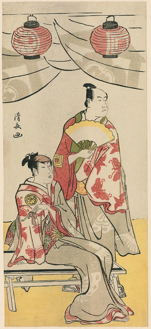 演员市川门之助二世和濑川菊之丈三世，选自庆祝曾我兄弟神社祭祀的 11 位演员的五联画 作者 永永鸟居
