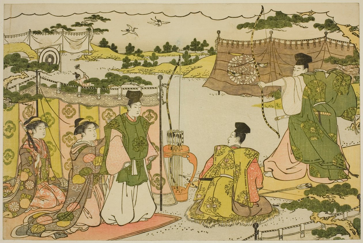 新年的第一次射箭练习（Yumi hajime），选自绘本《三重黎明的色彩（Saishiki mitsu no asa）》。 作者 永永鸟居