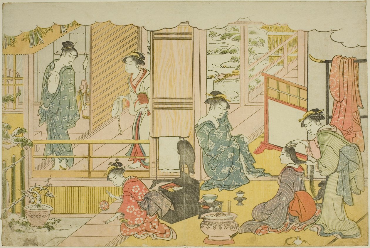 新年第一浴（Yudono hajime），选自绘本《三重黎明的色彩（Saishiki mitsu no asa）》。 作者 永永鸟居