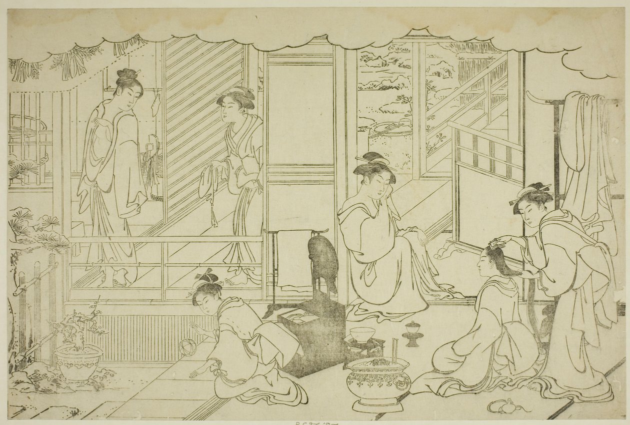新年第一浴（Yudono hajime），选自绘本《三重黎明的色彩（Saishiki mitsu no asa）》。 作者 永永鸟居