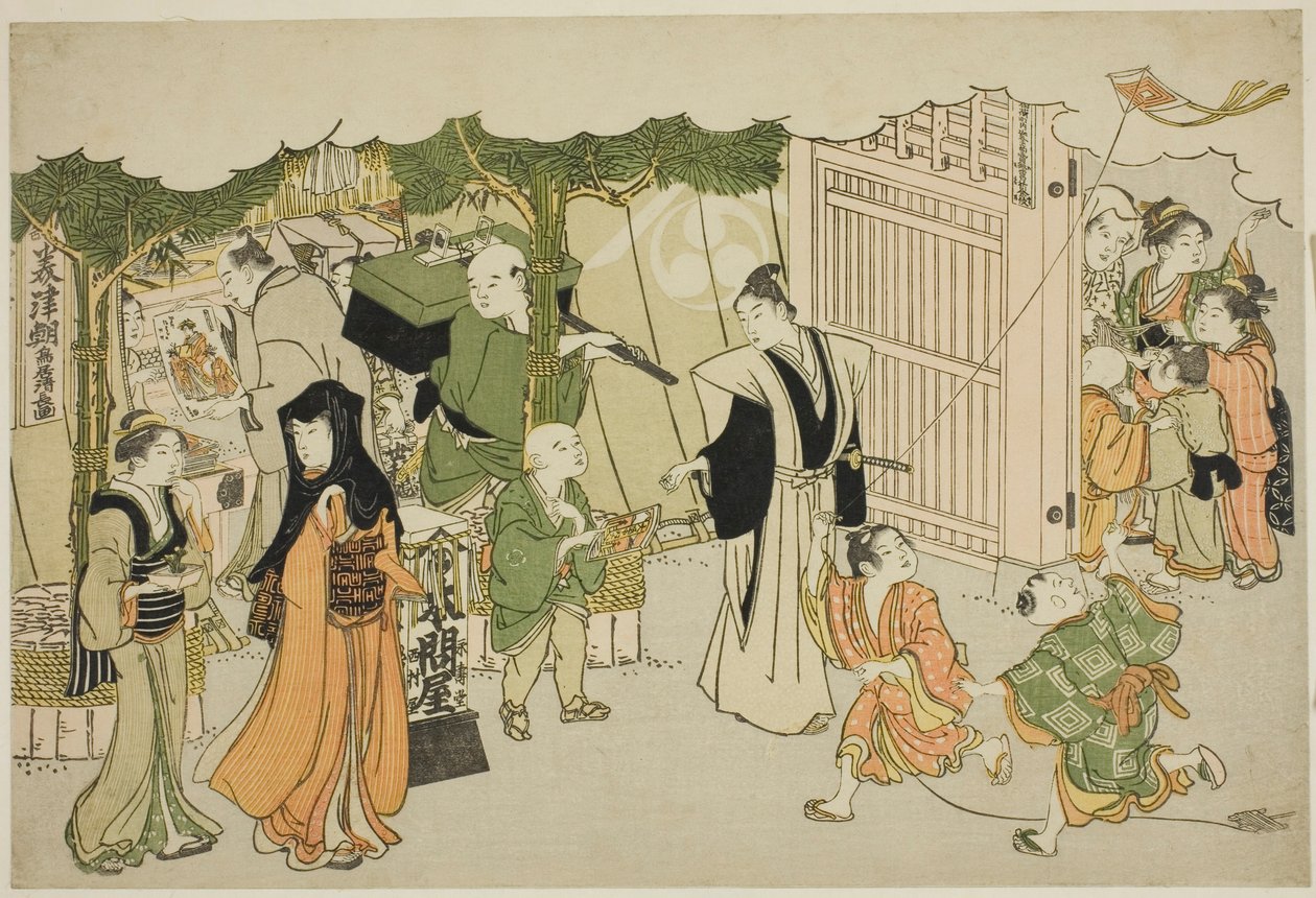 商务的第一天（Akinai hajime），选自绘本《三重黎明的色彩（Saishiki mitsu no asa）》。 作者 永永鸟居