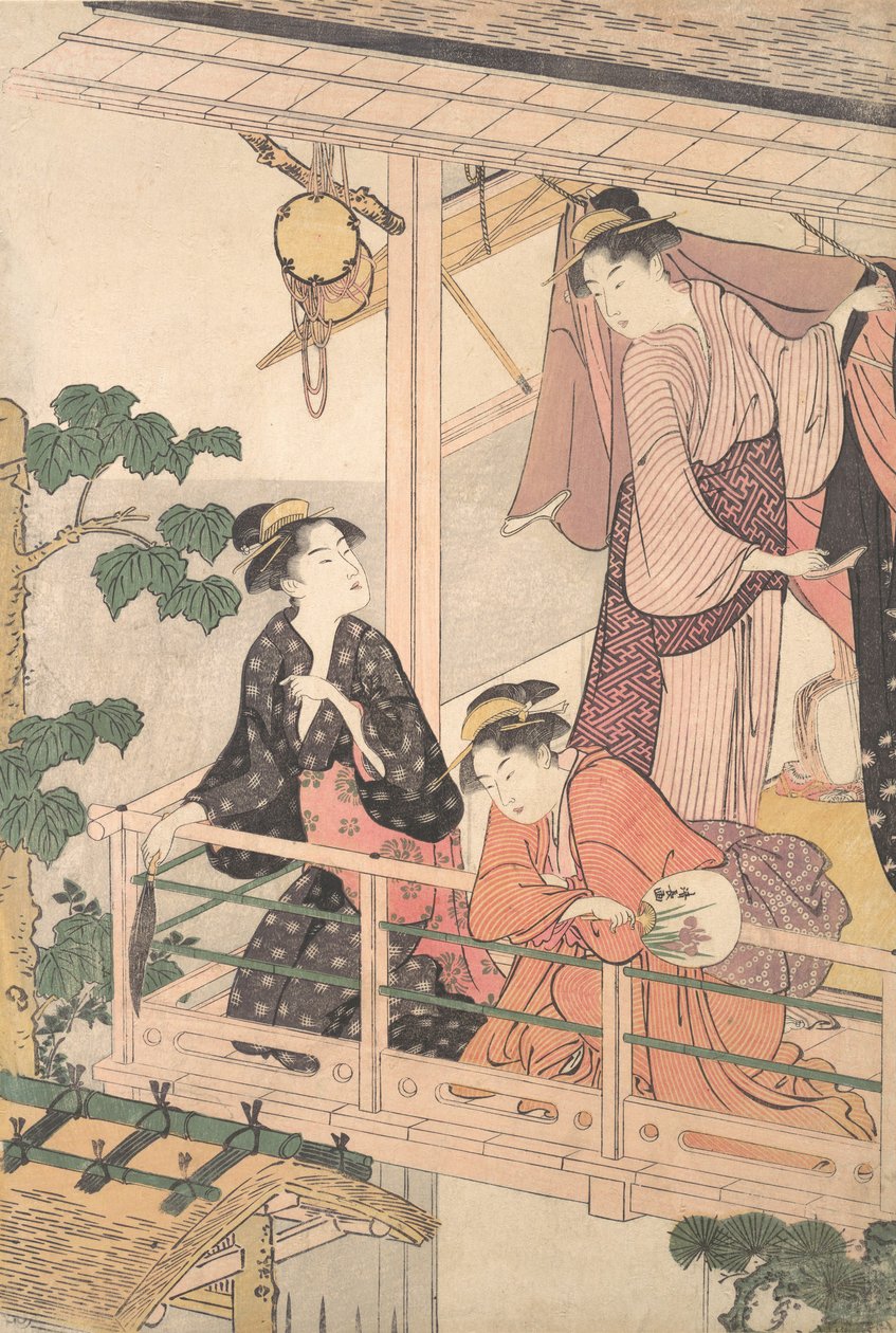 阳台上的三个女人，约1786年。 作者 永永鸟居