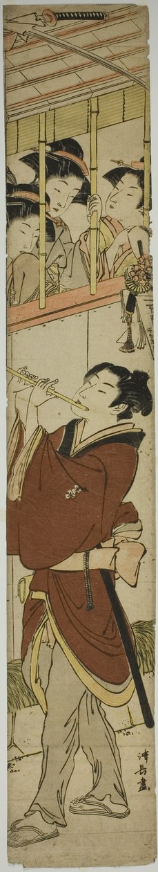 三个女孩在看吹笛的年轻人 作者 永永鸟居