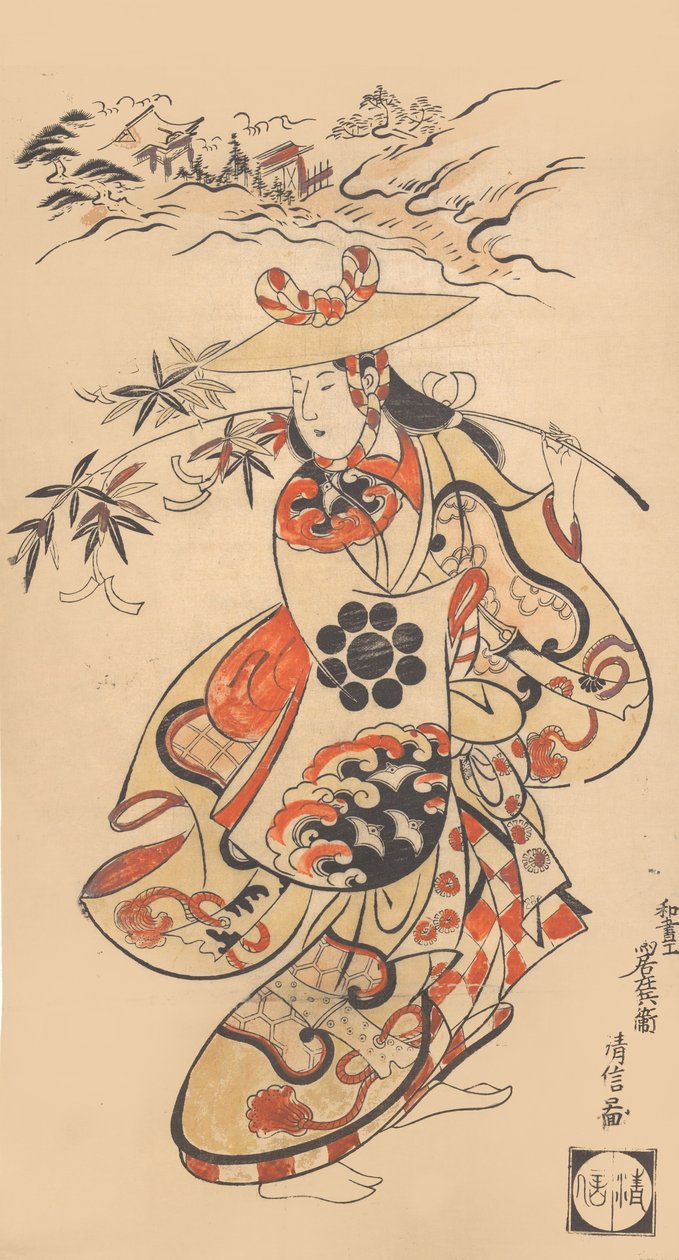 演员泽村小天赐在七夕节时扮演的女人，1698年。 作者 鸟居清信一世