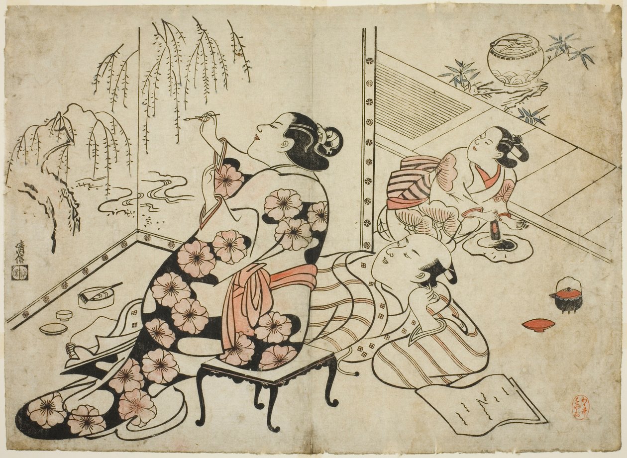 宫女画屏》，选自 12 幅色情版画系列 作者 鸟居清信一世