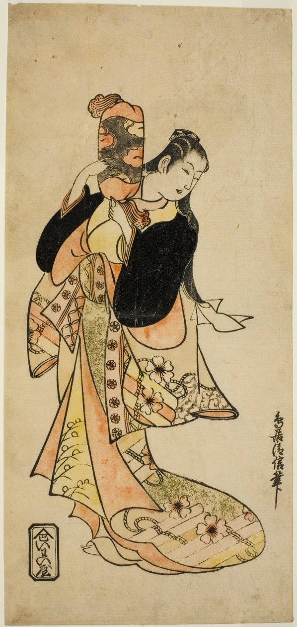 1721 年正月在森田剧场上演的话剧《曾我末广的尼吉瓦伊》中饰演大矶之鸟的演员市川门之助一世（？） 作者 鸟居清信一世