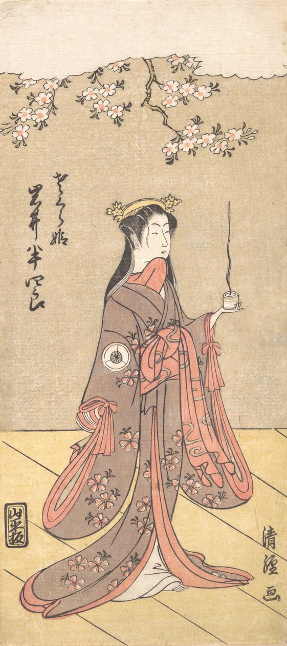 演员岩井半四郎扮演樱花公主，1767年。 作者 鸟居清经