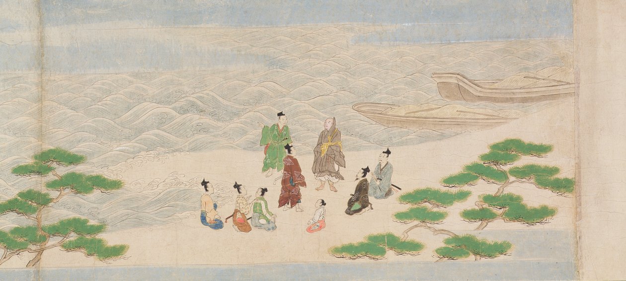 建于佛教寺院的插图，Tsukiminedera，室町时代，1495年（墨水，颜色和金在纸上） 作者 土佐光吉