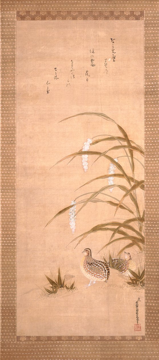鹌鹑与小米（绢本设色） 作者 土佐三成