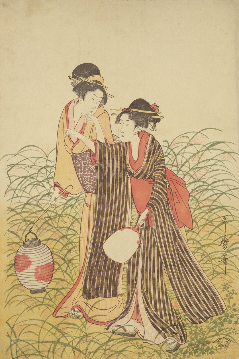 江户时代的两位女士（1603-1868）（彩色木版画） 作者 Toshusai Sharaku