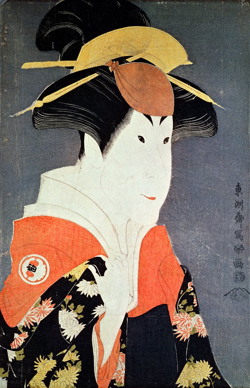 歌舞伎演员濑川富三郎二世饰演小西仓堂之妻雅多利吉的头和肩膀），1794 年出版（彩色木刻版画）。 作者 Toshusai Sharaku
