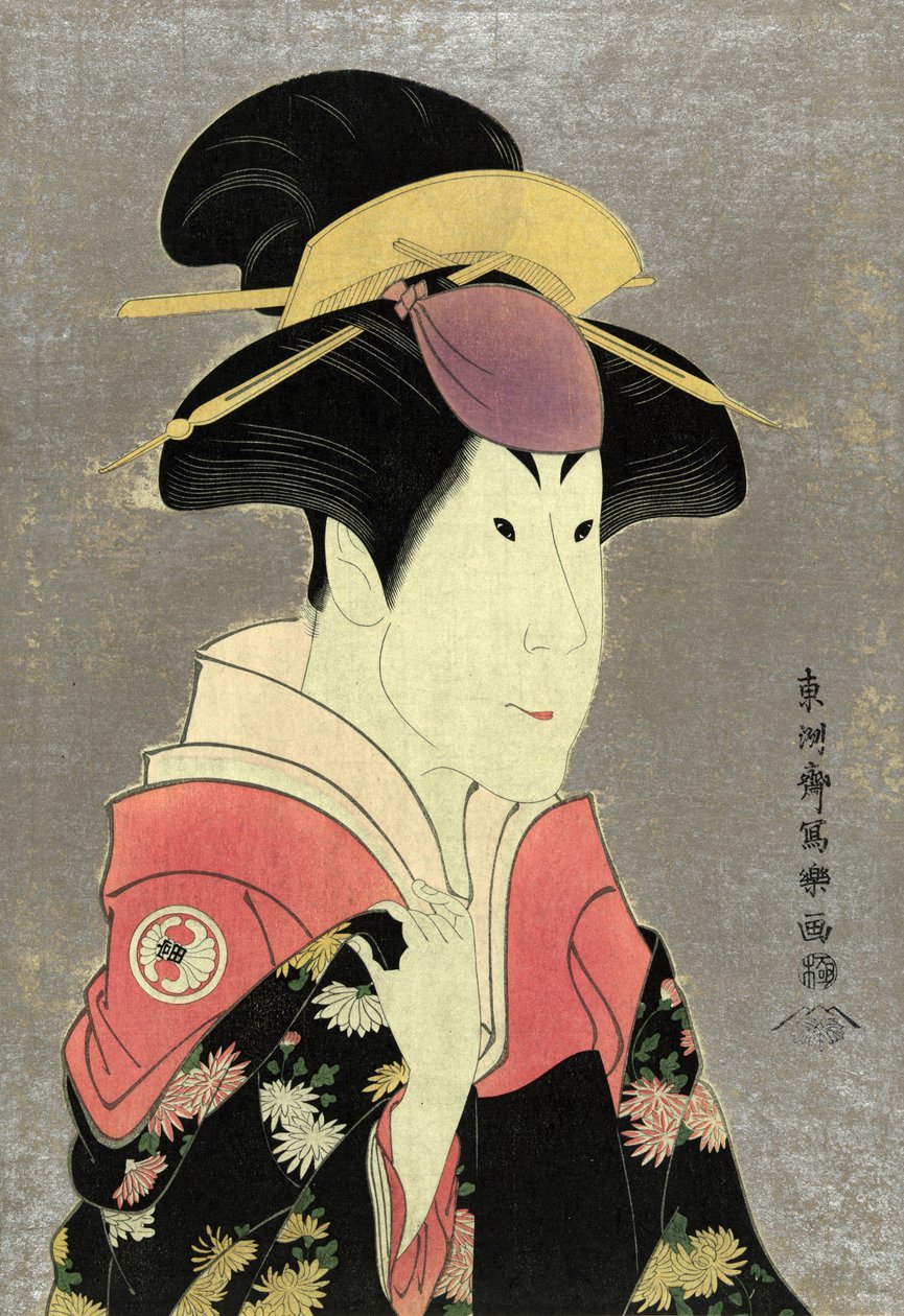 版画：Segwa tomisaburo 的木刻彩色夹板，作为 yadorigi，ogishi kurando 的妻子，由 Sharaku Toshusai 创作，活跃于 1794 年。 作者 Toshusai Sharaku