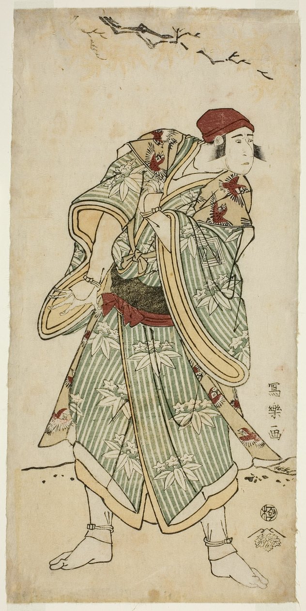 演员市川耀三饰演卖麻雀的安方文治（Sandai-me Ichikawa Yaozo no suzume uri Bunji Yasukata) 作者 Toshusai Sharaku