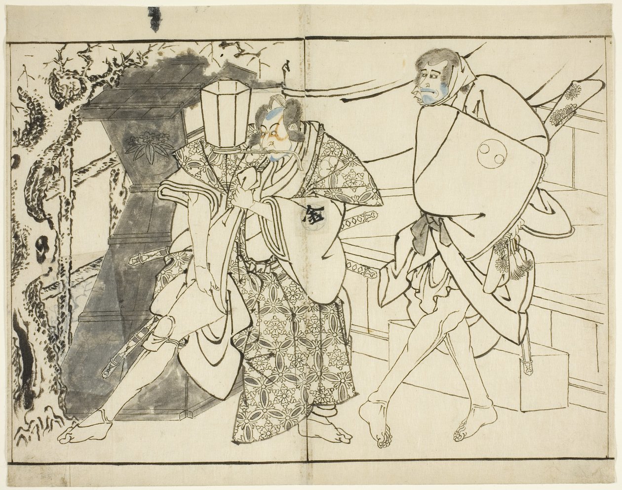 演员岚ashi隆三和森田Kan矢八世，1794年 作者 Toshusai Sharaku