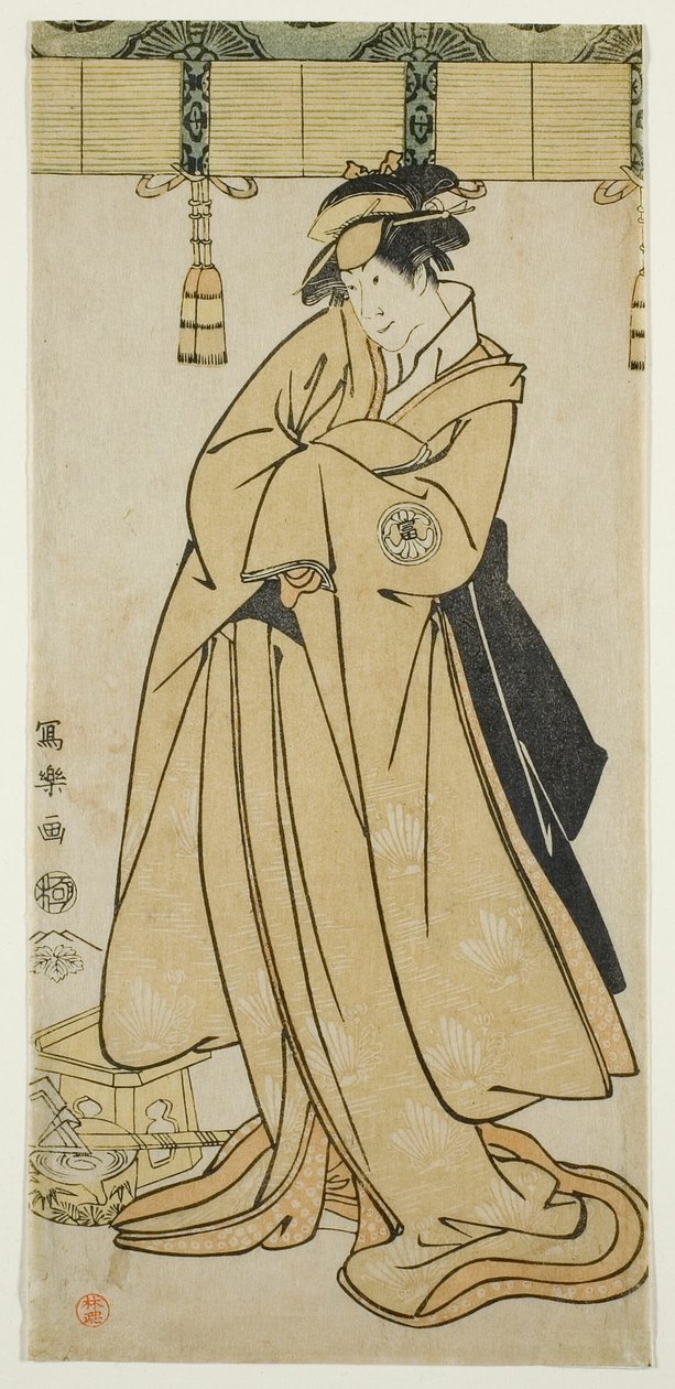 演员濑川富三郎二世饰演假扮大友家女仆若草的朝鲜仁亲王 作者 Toshusai Sharaku