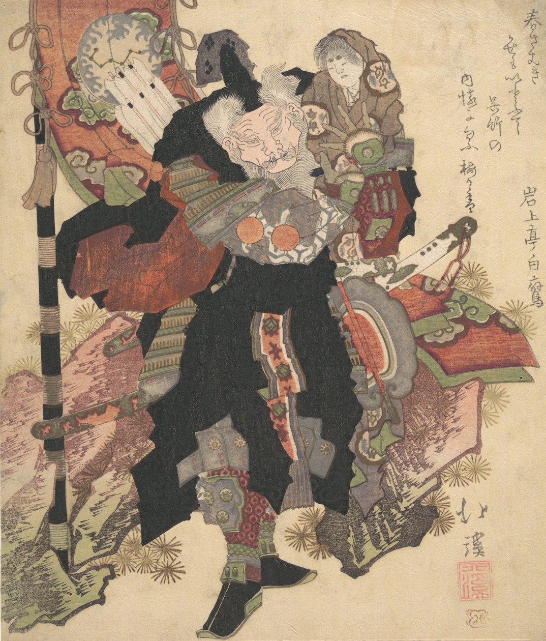 中国战士肩上扛着一个孩子，约1825年。 作者 东东屋北海