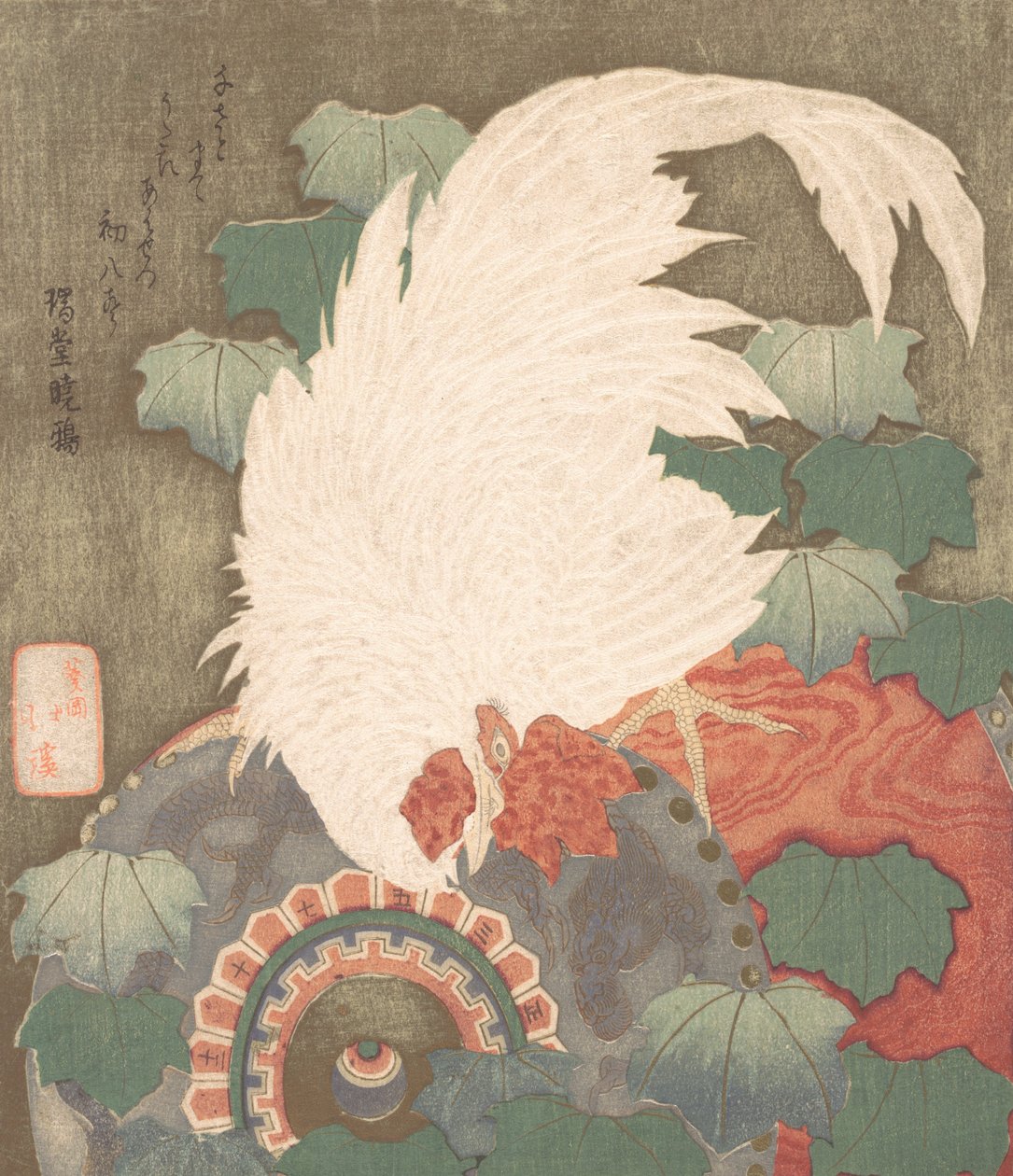 鼓上的公鸡，约1825年。 作者 东东屋北海