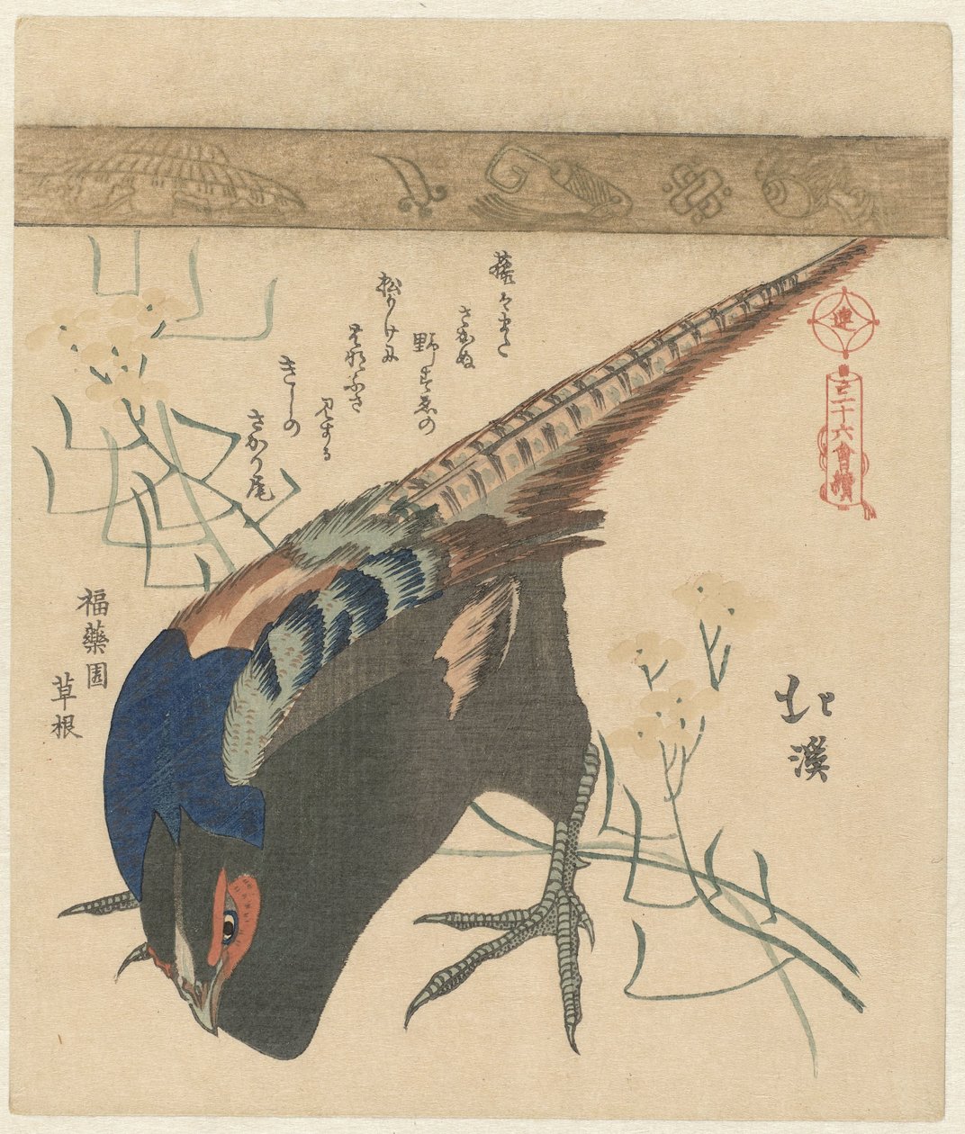 野鸡
三十六幅版画系列（系列名称）
Sanjûrokuban tsuzuki（实物上的系列名称） 作者 东东屋北海