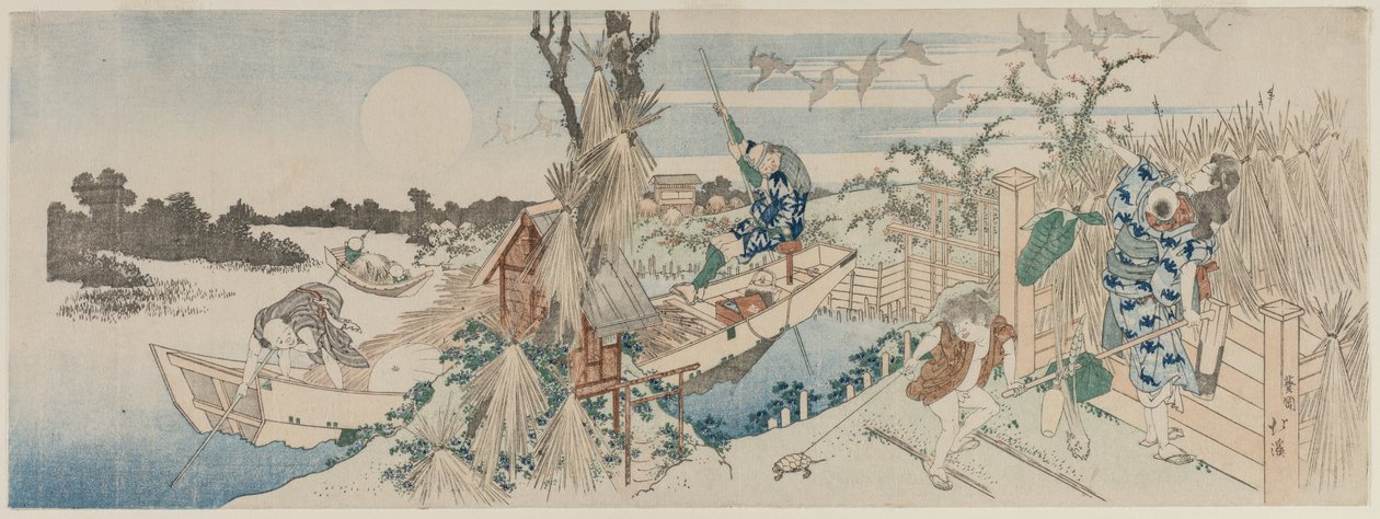 渡船、鹅和满月的风景 作者 东东屋北海