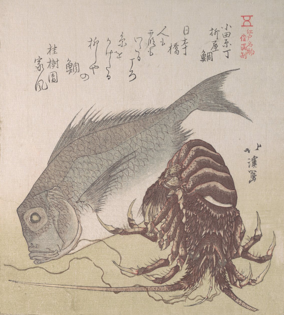 泰鱼和龙虾，小田原町柳屋的特产，19世纪。 作者 东东屋北海