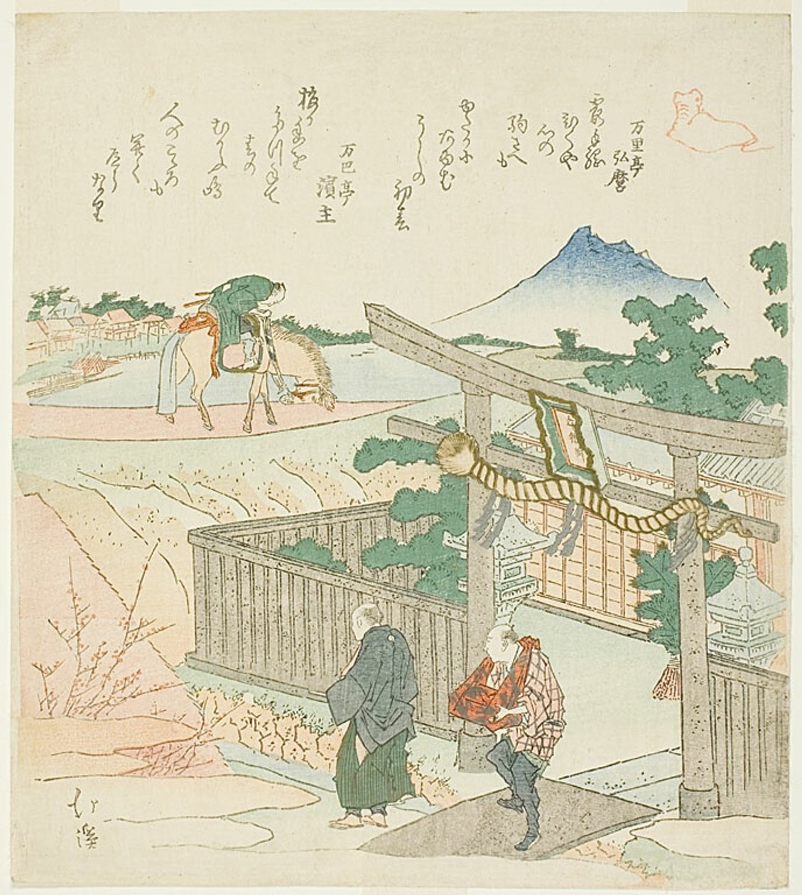 神社中的两个人，马和骑手 作者 东东屋北海