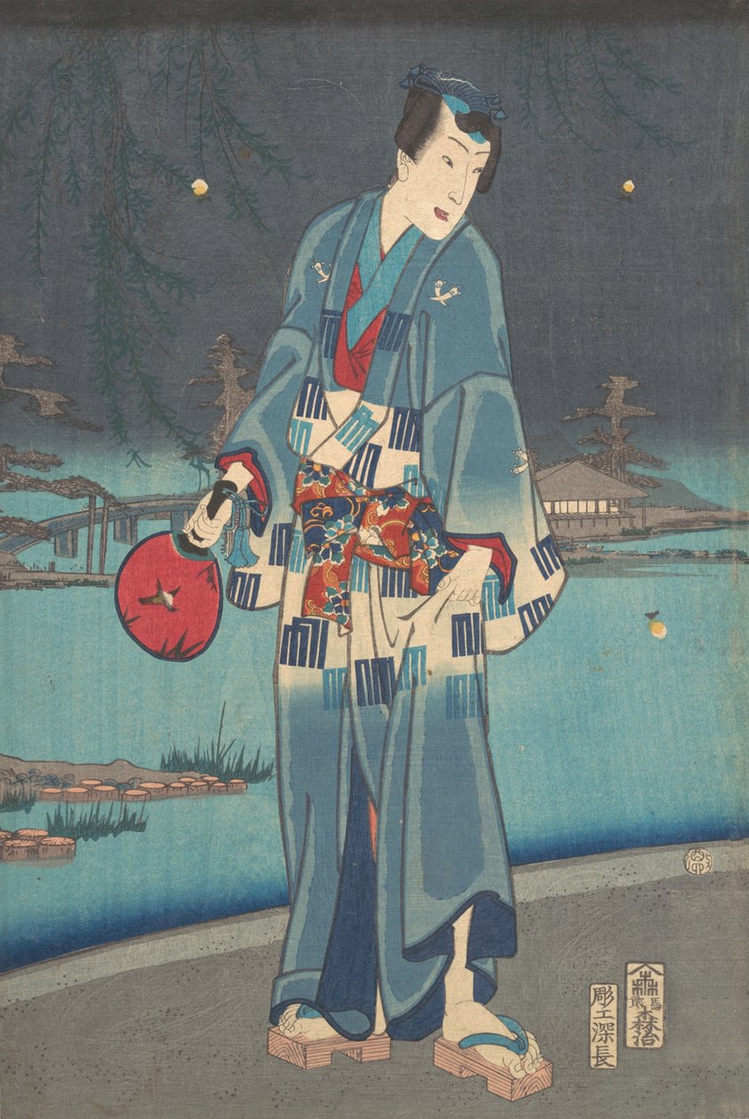 现代源氏 -- 萤火虫观赏 今生源氏 贤人热丸阿索比，1861年。 作者 丰原国近