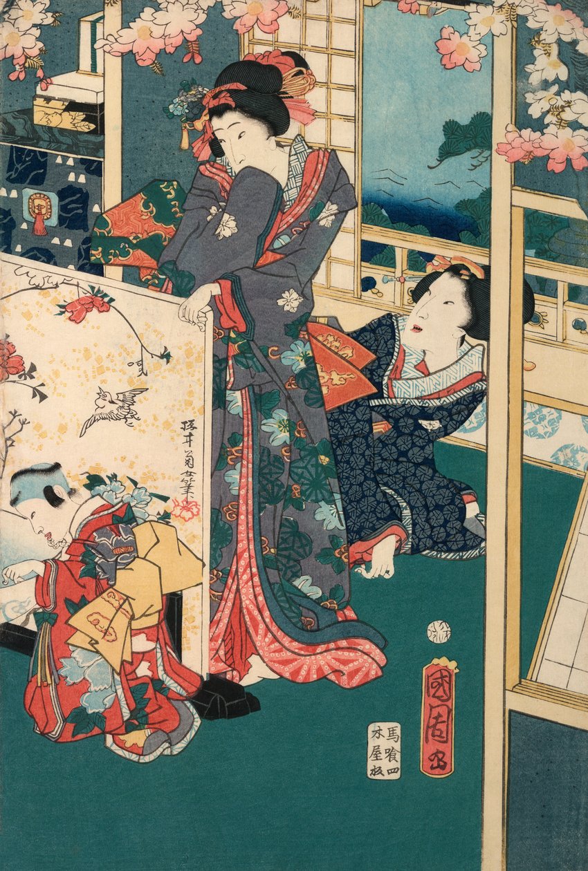 别墅里的春游二联画。室内的女人 作者 丰原国近