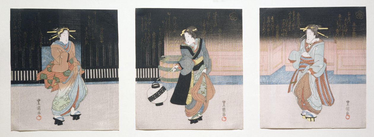 艺术家在夜间三联画，1818-30（木刻版画） 作者 丰国II