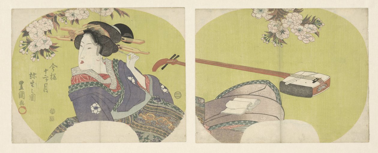 库蒂桑和三味线
现代十二个月（系列名称）
今代君子月（实物上的系列名称） 作者 丰国 (II) , 歌川