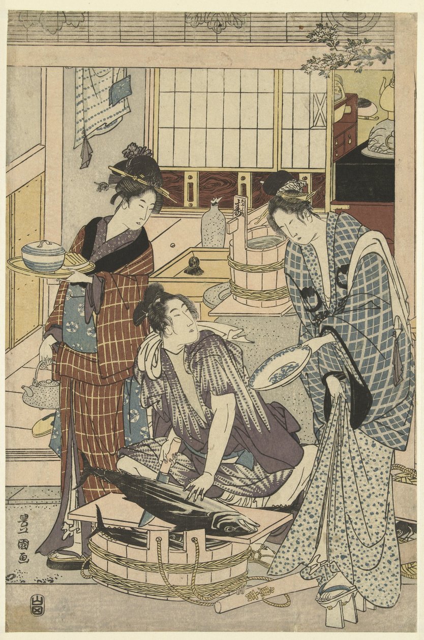 鱼贩
第四个月，三联画
四月，三联画（物名）
丰弘和丰国的十二个月（系列名称）
丰弘丰国涟漪君子（文物上的系列名称） 作者 丰国 (II) , 歌川