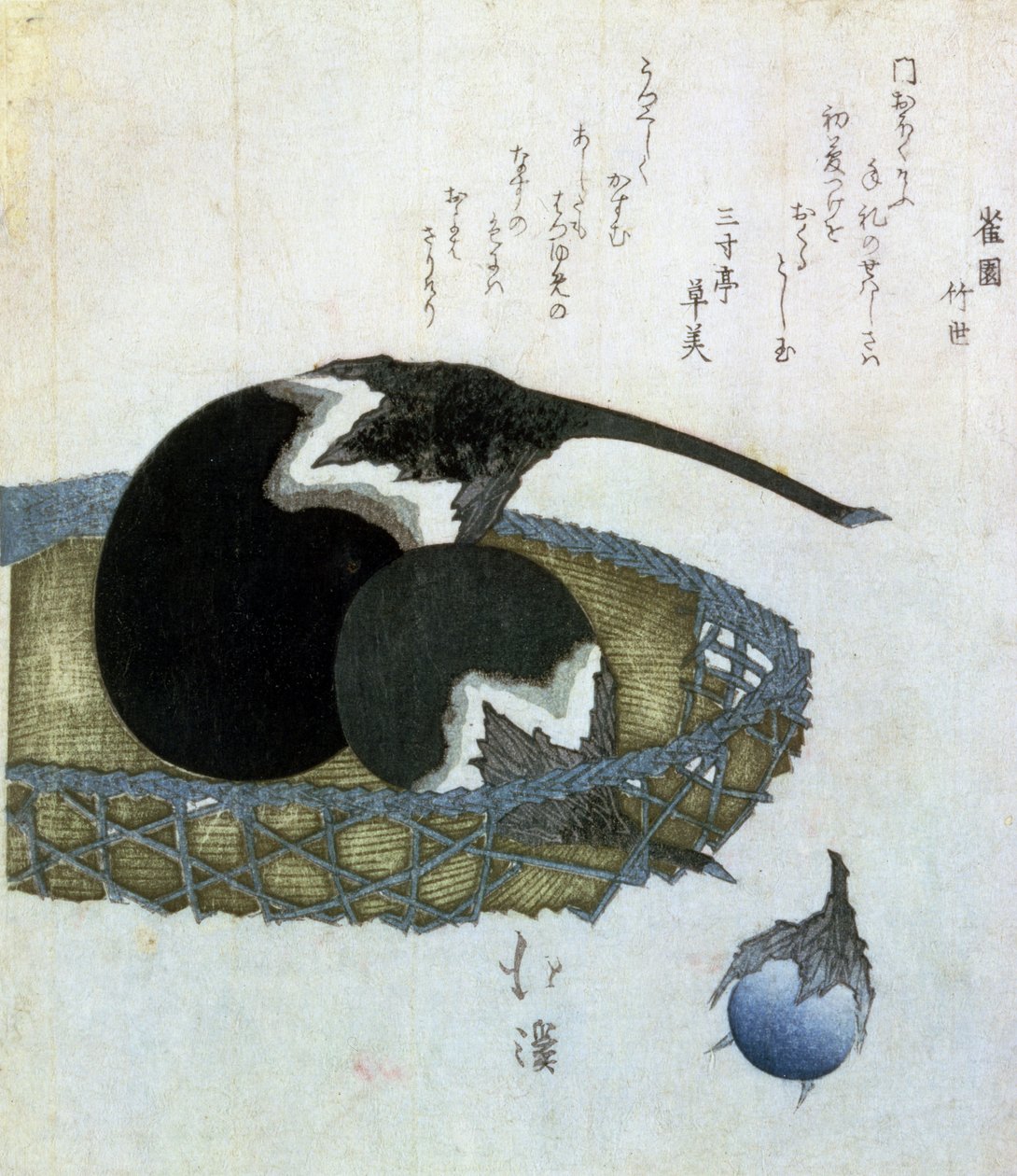 篮子里的茄子，日本（木版画） 作者 丰田福建