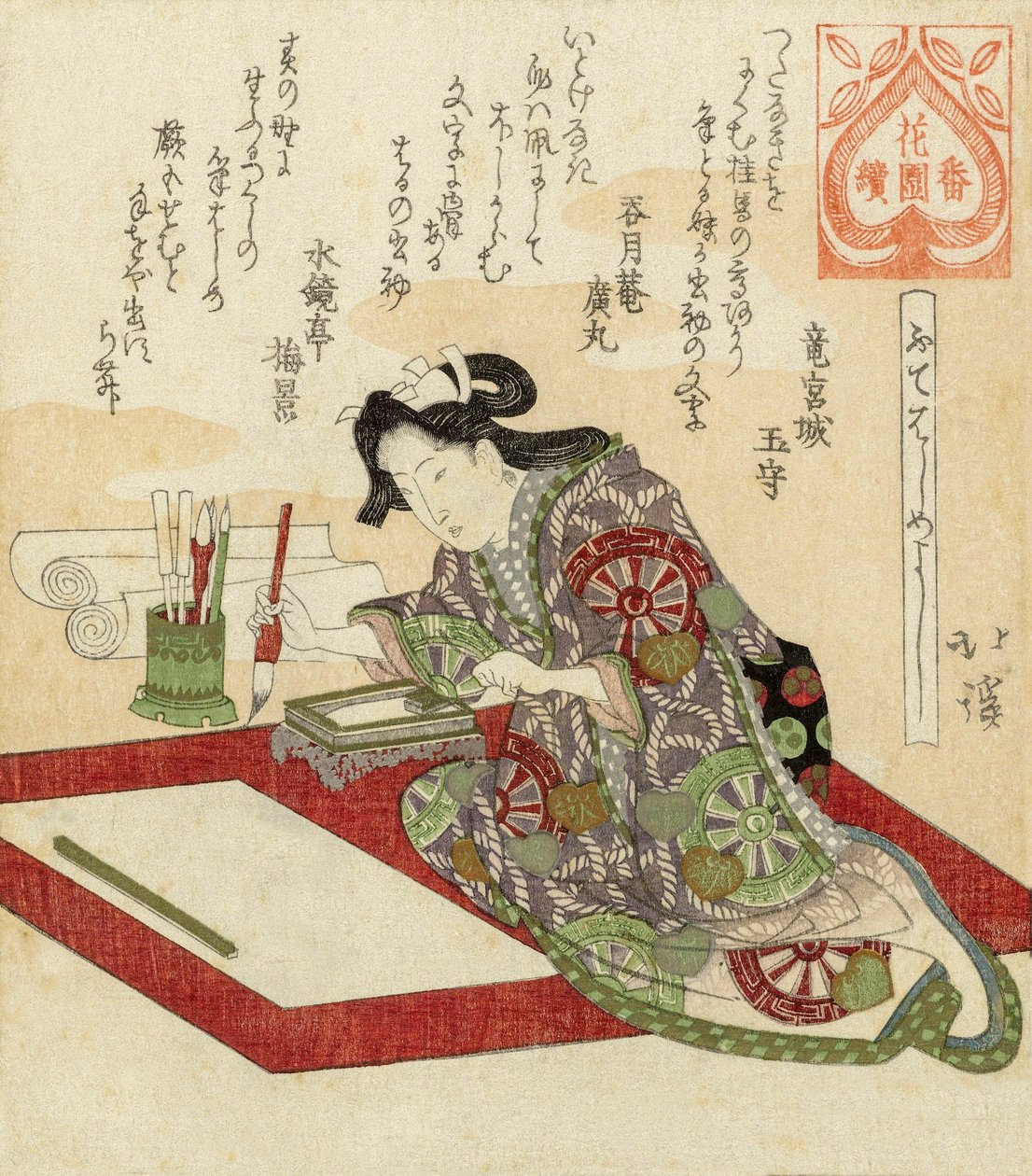 Totoya Hokkei 创作的日本袈裟木刻。 作者 丰田福建