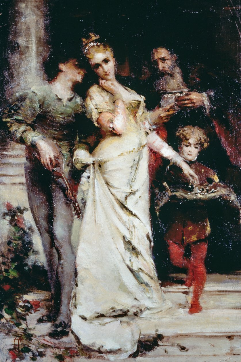 Confidences，Tranquillo Cremona (1837-1878)，布面油画，61.5x41厘米 作者 克雷莫纳镇