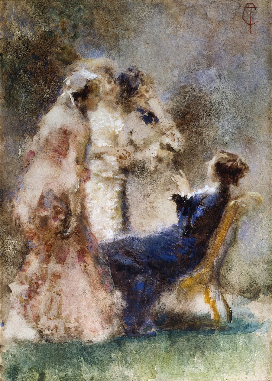 High Life (A Piquant Conversation) par Cremona, Tranquillo (1837-1878)。 纸板水彩，尺寸：52x36,5 作者 克雷莫纳镇