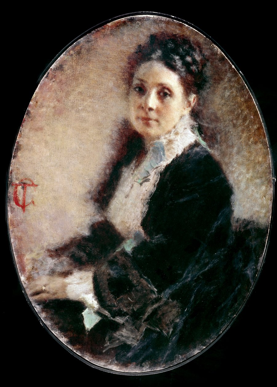 德尚夫人的画像。 Tranquillo Cremona (1837-1878) 的绘画 作者 克雷莫纳镇